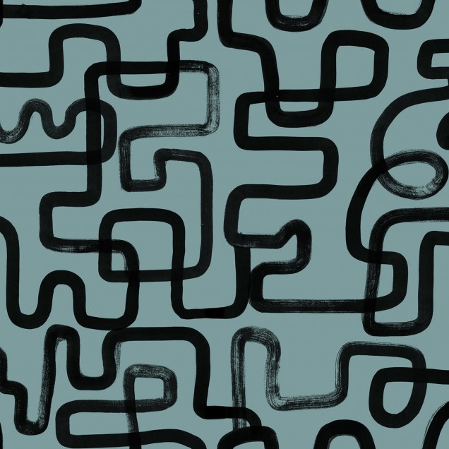 Tapet abstract cu linii negre groase pe un fundal verde petrol