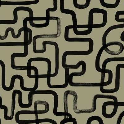 Tapet cu model abstract, linii negre pe fond verde măsliniu