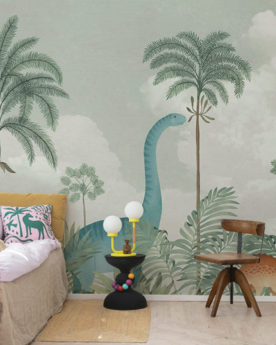 Tapet cu dinozauri, verde deschis