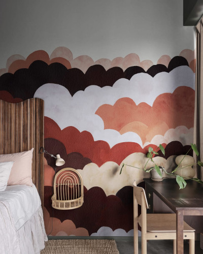 Tapet cu nori roșii și albi - Fun Clouds, Red