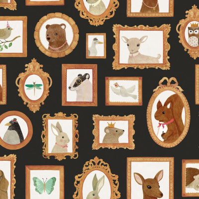 Tapet Pet Frames, Negru cu rame aurii si animale adorabile