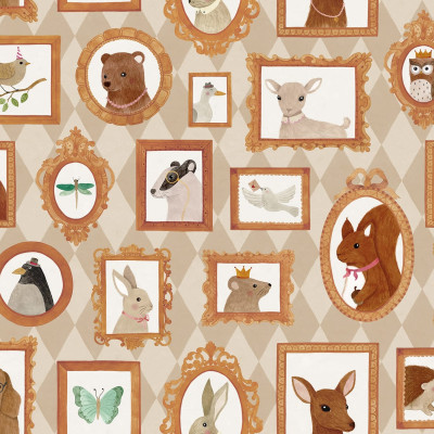 Tapet Pet Frames, Harlequin cu animale drăguțe în rame aurii.