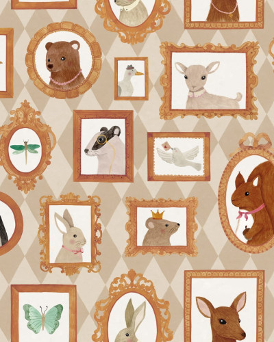 Tapet Pet Frames, Harlequin cu animale drăguțe în rame aurii.