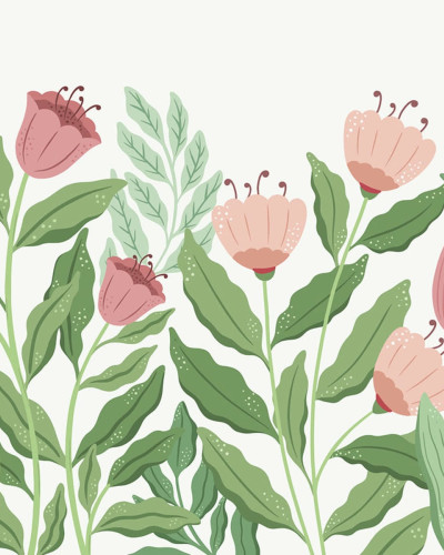 Tapet floral Big Blossom, Pink cu flori roz pe un fundal verde deschis