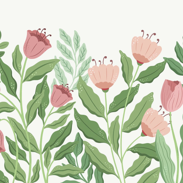 Tapet floral Big Blossom, Pink cu flori roz pe un fundal verde deschis
