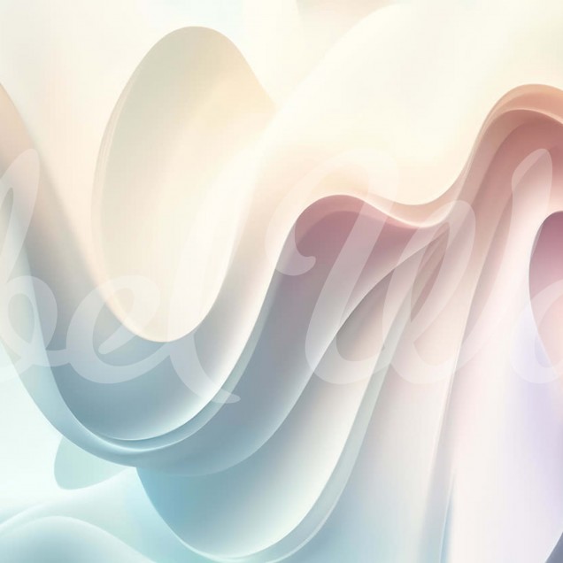 Wallpaper abstract cu nuanțe pastelate Soft Waves, Pastel. Imaginea prezintă un perete cu wallpaper-ul, o canapea și un fotoliu în camera de zi.