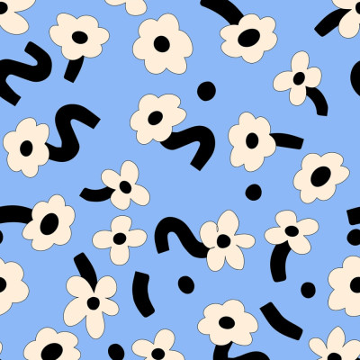 Wallpaper Dancing Flowers, Blue, cu flori albe pe un fundal albastru, ideal pentru decorarea unui dormitor sau a unui living
