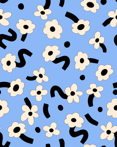 Wallpaper Dancing Flowers, Blue, cu flori albe pe un fundal albastru, ideal pentru decorarea unui dormitor sau a unui living