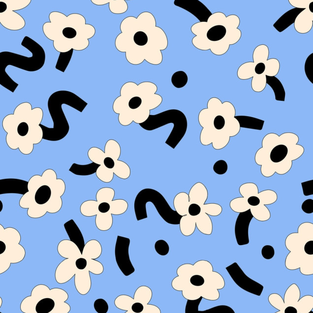 Wallpaper Dancing Flowers, Blue, cu flori albe pe un fundal albastru, ideal pentru decorarea unui dormitor sau a unui living