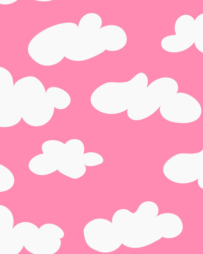 Tapet Cloudy, Happy Pink, cu nori albi pe un fundal roz.