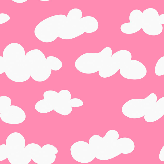 Tapet Cloudy, Happy Pink, cu nori albi pe un fundal roz.