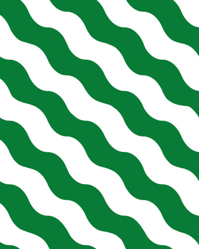 Tapet cu dungi ondulate în verde vibrant, pe un perete din dormitor.