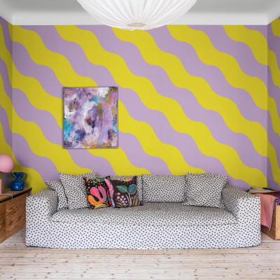 Tapet cu dungi ondulate, Lilac & Yellow