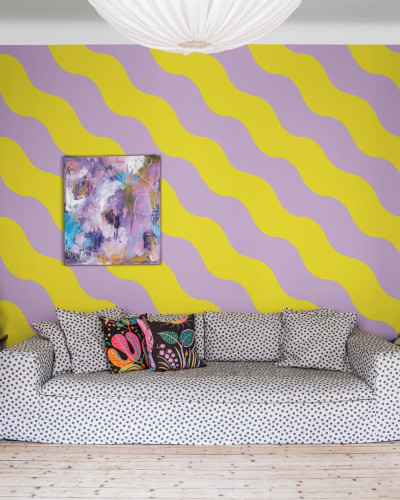 Tapet cu dungi ondulate, Lilac & Yellow