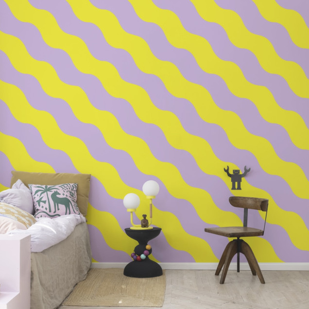 Tapet cu dungi ondulate, Lilac & Yellow