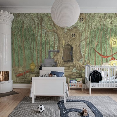 Tapet cu design de pădure fermecată, ideal pentru dormitorul copiilor, living sau birou.