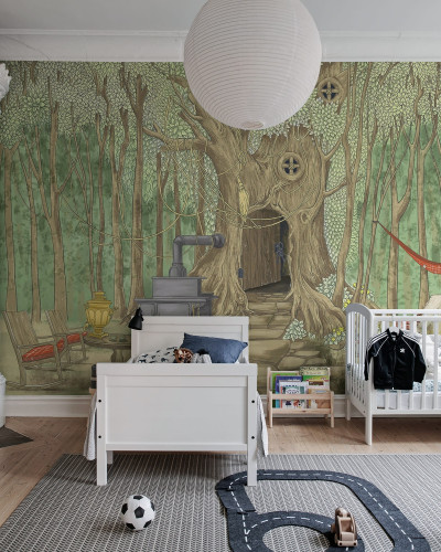 Tapet cu design de pădure fermecată, ideal pentru dormitorul copiilor, living sau birou.