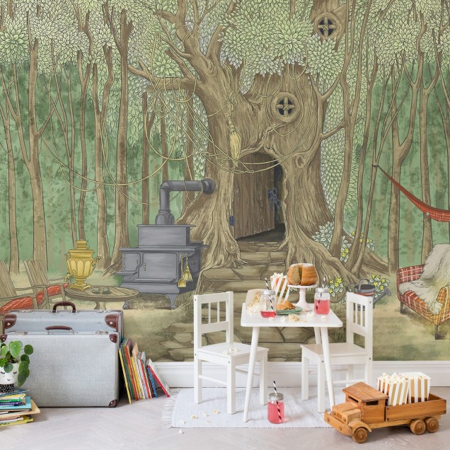 Tapet cu design de pădure fermecată, ideal pentru dormitorul copiilor, living sau birou.