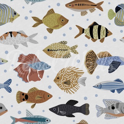 Tapet cu design modern Fish Shoal, Sand, cu pești colorați.