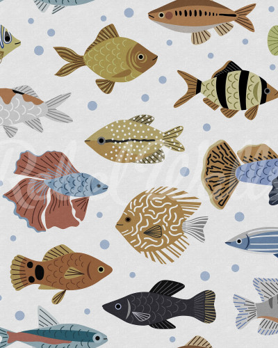 Tapet cu design modern Fish Shoal, Sand, cu pești colorați.