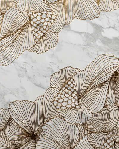 Tapet 3D Opulence cu efect de marmură albă și detalii aurii.  Design abstract elegant pentru living, dormitor, hol sau birou.