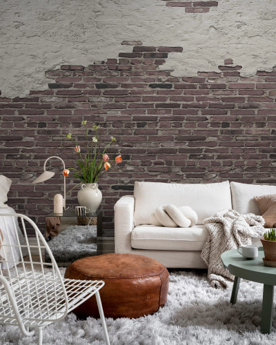 Tapet cu cărămizi Ivory Bricks, Red. Un design autentic cu cărămizi roșii ruginite.