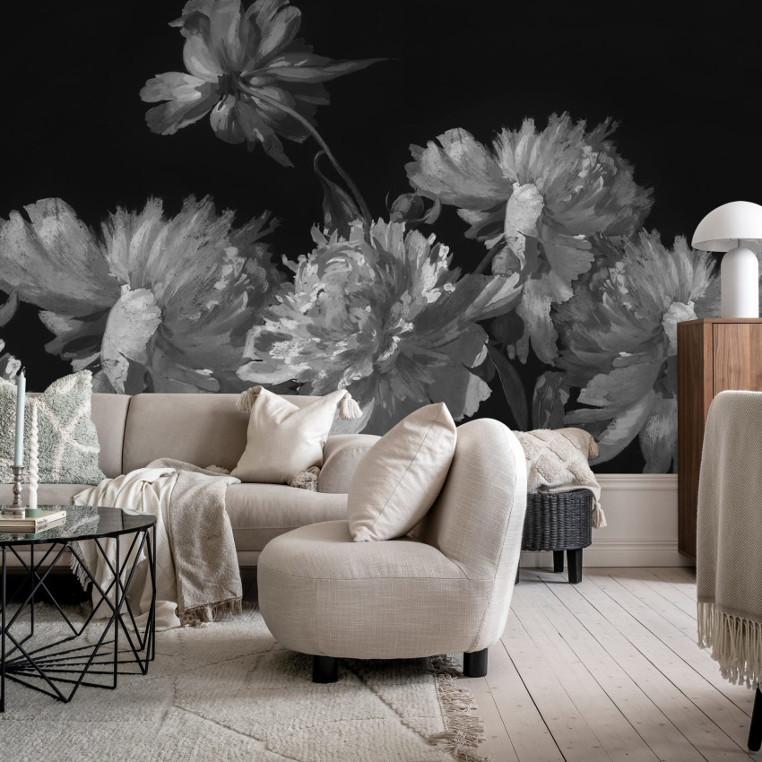 Tapet cu flori de bujor roz, cu un design vintage. Se potriveste perfect pentru dormitoare, livinguri sau camere de zi.