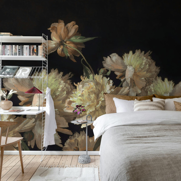 Tapet cu flori Vintage Peony, Yellow
