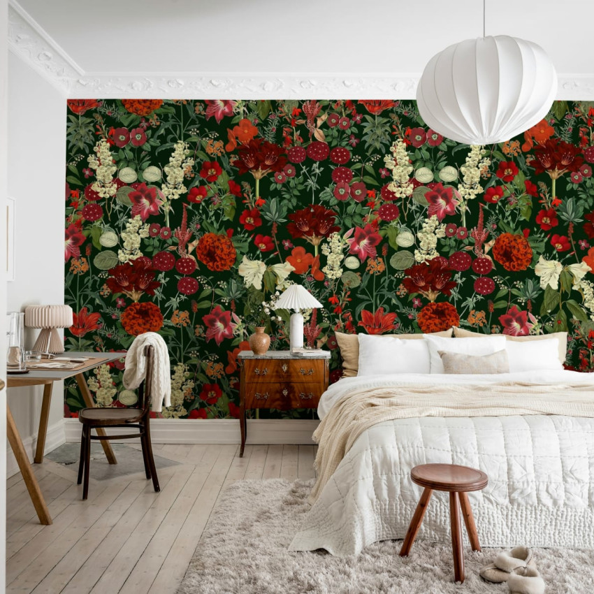 Tapet cu flori Wintergarden, White