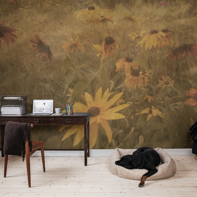 Tapet floral vintage cu flori de Rudbeckia
