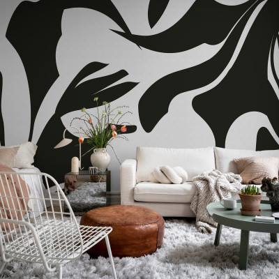 Tapet modern cu design minimalist, cu forme abstracte si linii simple, ce creeaza un contrast puternic intre negru si alb.