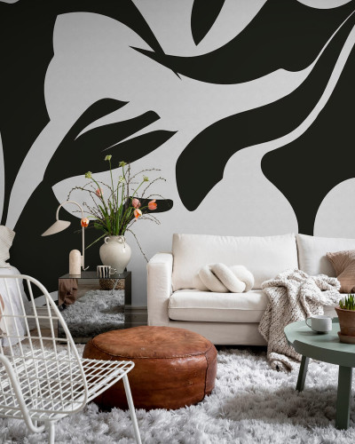 Tapet modern cu design minimalist, cu forme abstracte si linii simple, ce creeaza un contrast puternic intre negru si alb.