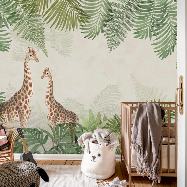 Tapet Palm Jungle, Giraffe cu două girafe în junglă