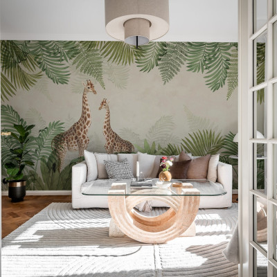 Tapet Palm Jungle, Giraffe cu două girafe în junglă