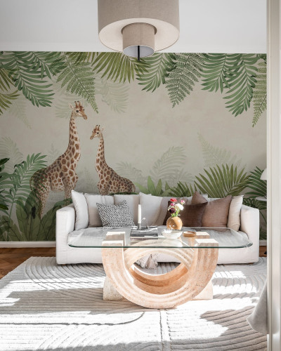 Tapet Palm Jungle, Giraffe cu două girafe în junglă