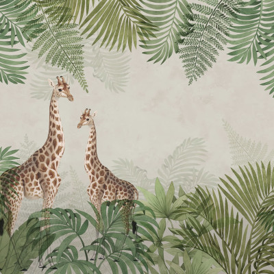 Tapet Palm Jungle, Giraffe cu două girafe în junglă