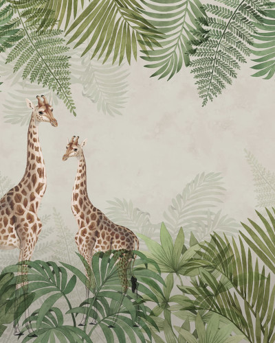Tapet Palm Jungle, Giraffe cu două girafe în junglă