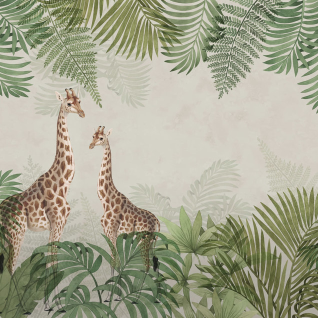Tapet Palm Jungle, Giraffe cu două girafe în junglă