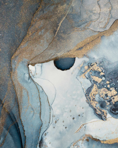 Fototapet abstract în nuanțe de albastru și auriu, design interior elegant