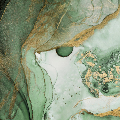 Tapet verde cu detalii aurii, design abstract