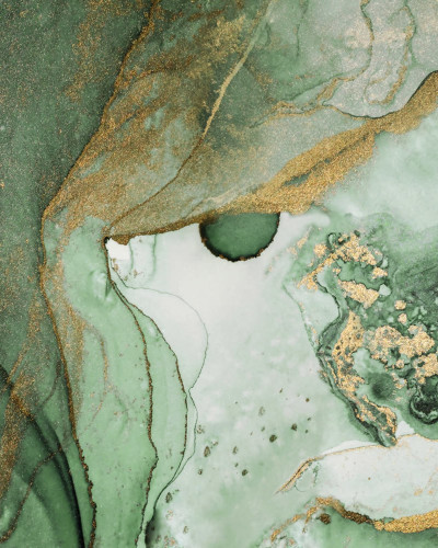 Tapet verde cu detalii aurii, design abstract