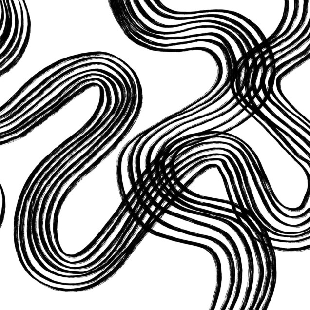Tapet cu design grafic abstract în negru și alb, cu linii curbe îndrăznețe