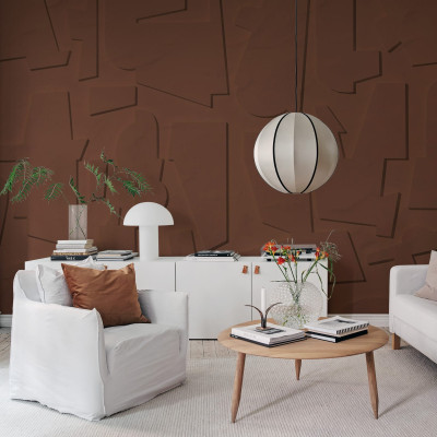 Tapet abstract cu textură din lemn, nuanțe de rugină, decorat cu un design modern și sofisticat.
