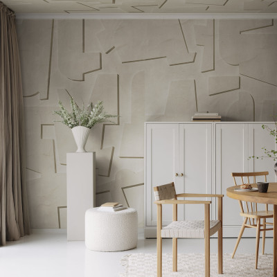 Tapet abstract din lemn, în nuanțe de bej, cu design unic și linii geometrice subtile.