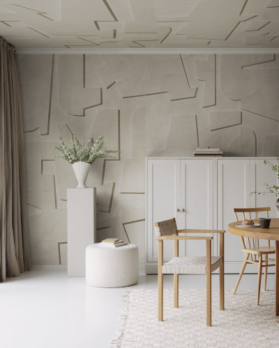Tapet abstract din lemn, în nuanțe de bej, cu design unic și linii geometrice subtile.
