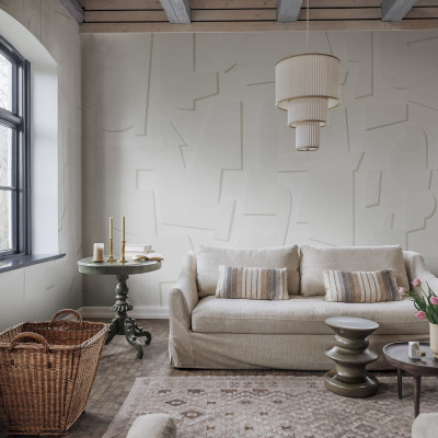 Tapet abstract cu un design minimalist, în nuanțe de alb. Perfect pentru a crea o atmosferă relaxantă și sofisticată în casa ta.