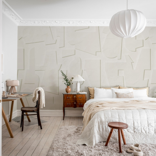 Tapet abstract cu un design minimalist, în nuanțe de alb. Perfect pentru a crea o atmosferă relaxantă și sofisticată în casa ta.