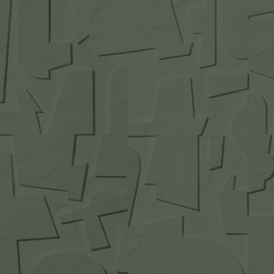 Tapet abstract verde, cu design modern, in interiorul unei camere de zi, cu o masa si scaune