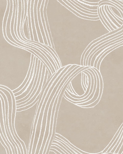 Fototapet bej cu linii abstracte intr-un dormitor