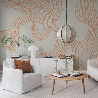 Tapet cu dungi repetabile, portocaliu, cu un design abstract modern, perfect pentru a crea un accent de design în orice cameră.